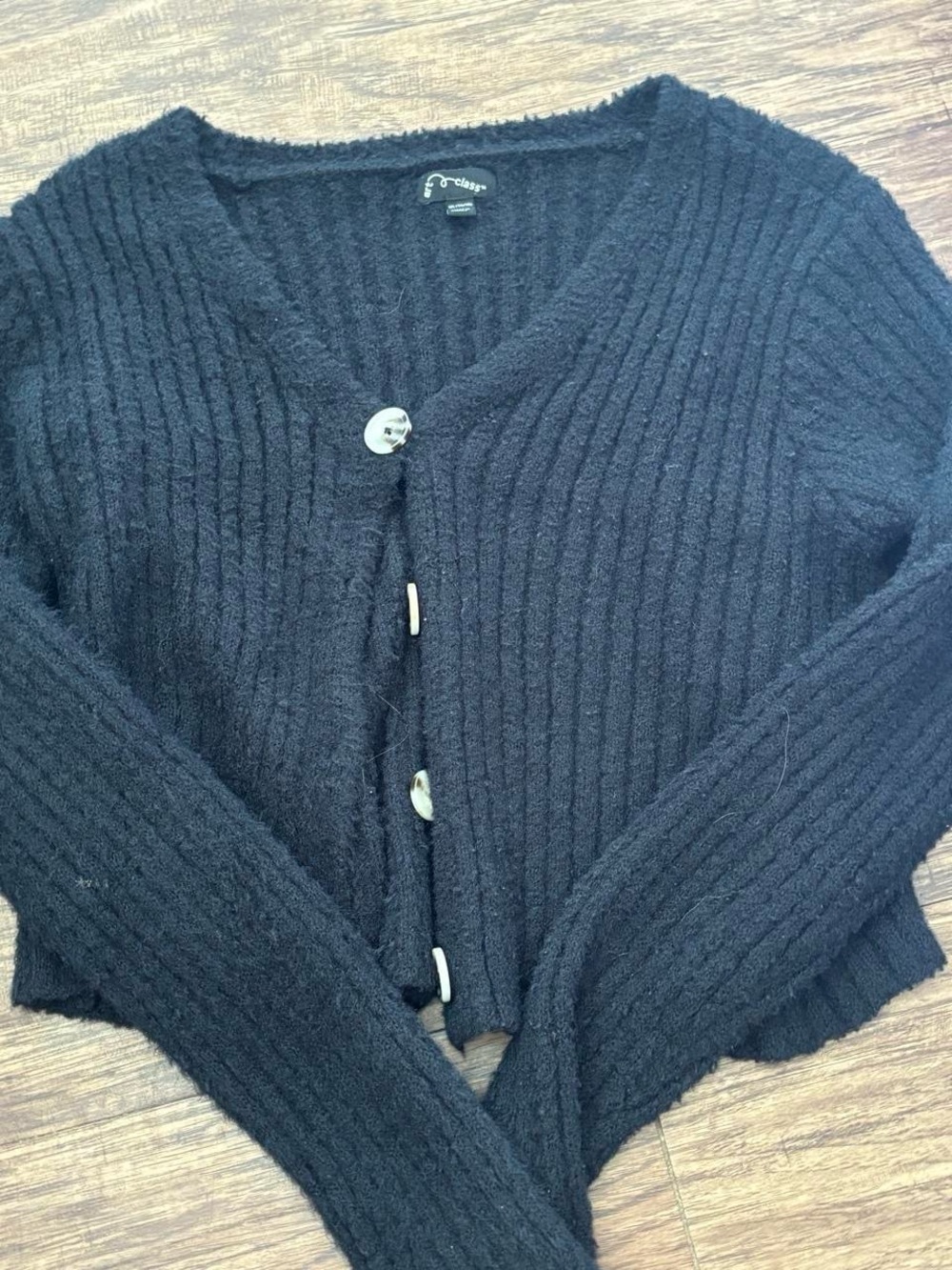 art class Black Ribbed Button-Front Cardigan